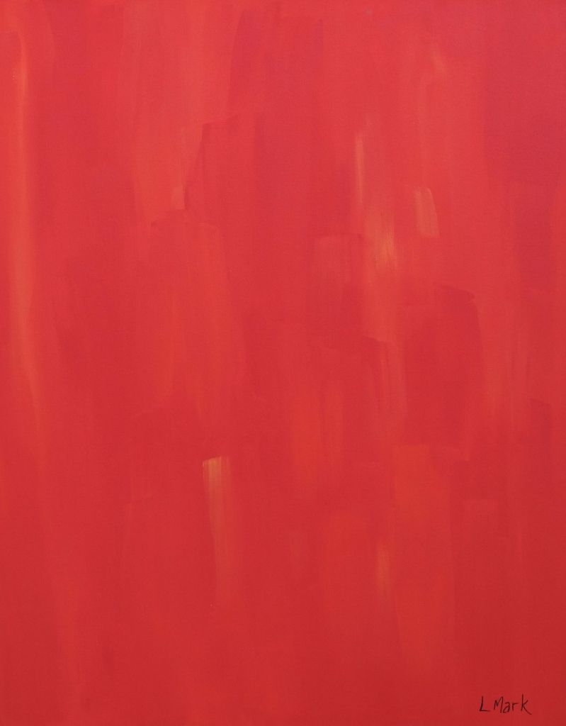 Monochrome painting in vertical strokes of red