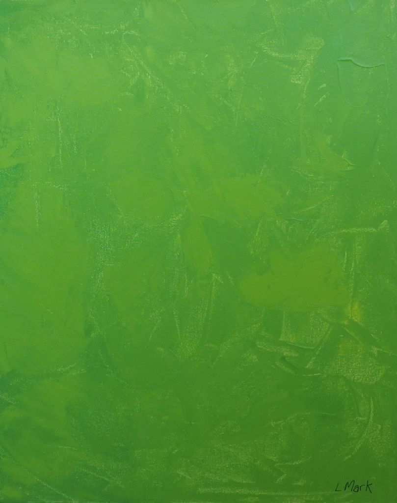 Monochrome painting in textured strokes of green